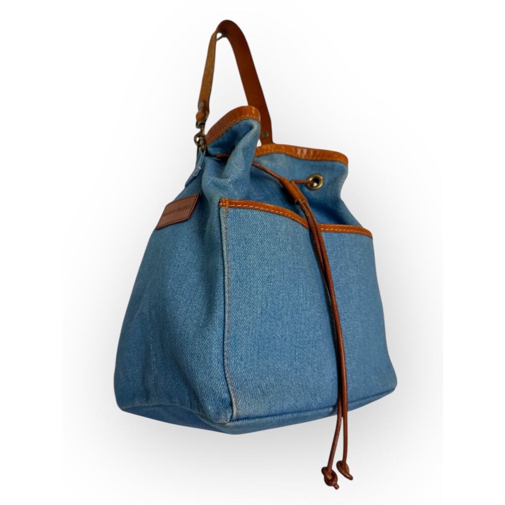 Parker Thatch Morgan Denim Leather Bucket Bag Rare Edition Drawstring EUC - Picture 3 of 16